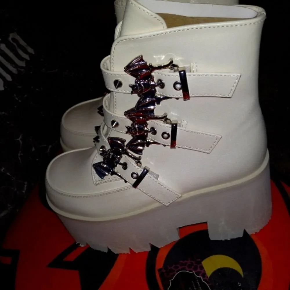 Demonia Batty Buckles Platform Ankle Boots NIB